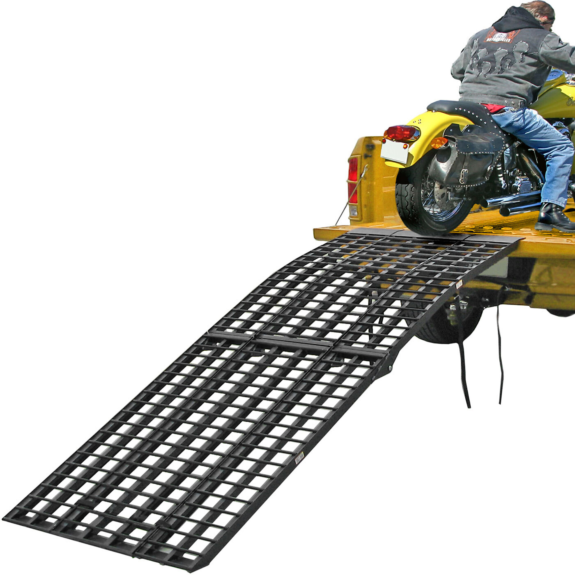 Black Widow 9ft. Aluminum 4-Beam Folding Arched 3-Piece Motorcycle Ramp, 1500-Lb. Capacity, Model# BW-10840-HD